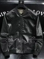 Chaqueta de béisbol de cuero para hombre, chaqueta informal de otoño e invierno, marca de marea, suelta, resistente a la intemperie, autocalentable, forro polar, motocicleta, nuevo 6