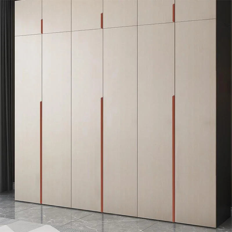 Sleek Cashmere Gray Hidden Handle Cabinet Door with Minimalist Gold Accent