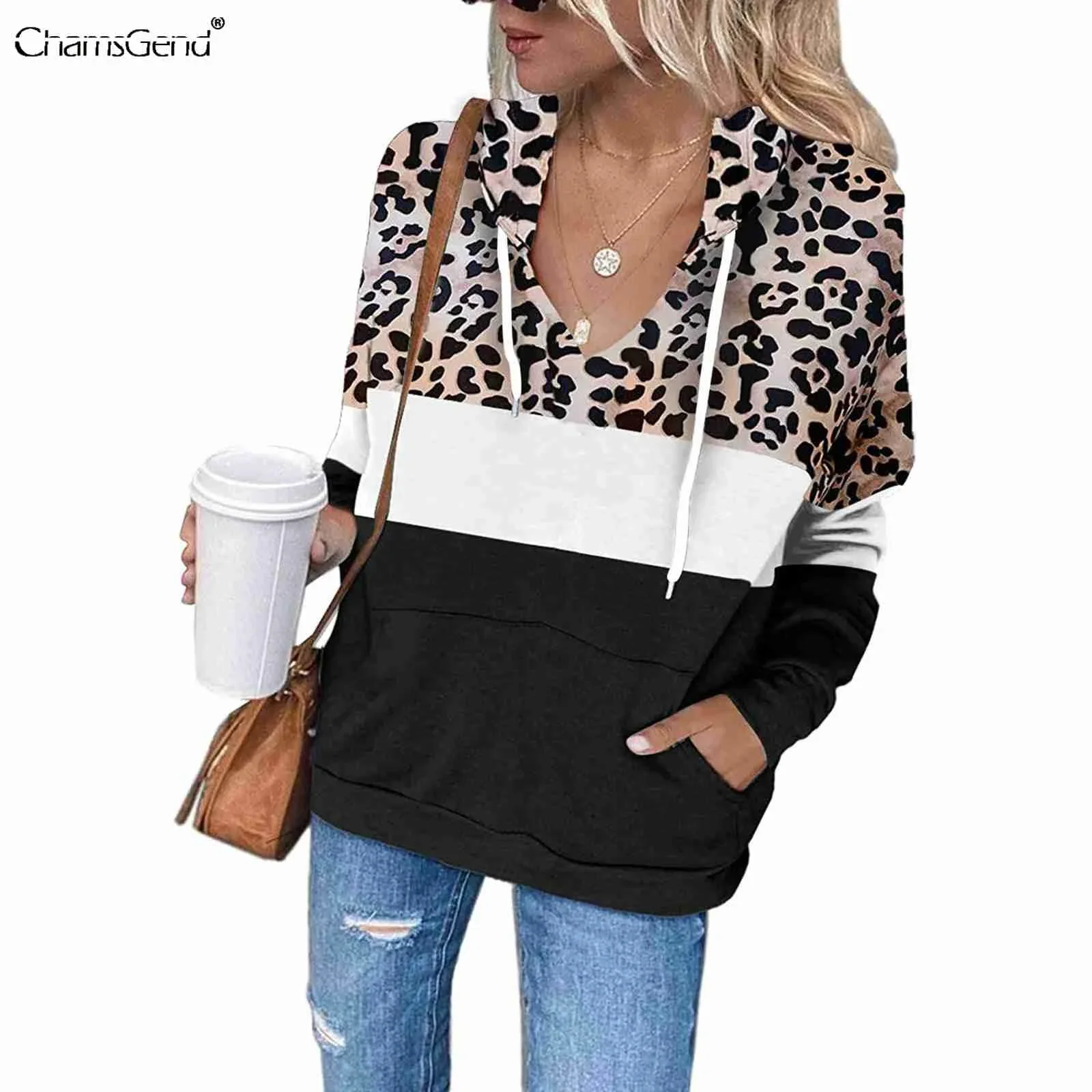 

Leopard Printed Hoodies Sweatshirts Women Long Sleeve Autumn Half Zip Pullovers Harajuku Hoodie Sweatshirt Streetwear Pockets