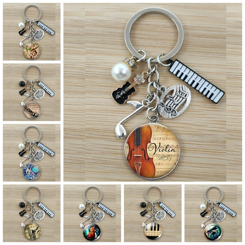 Musical Instruments Guitar Flute Violin Music Keychain Pendant