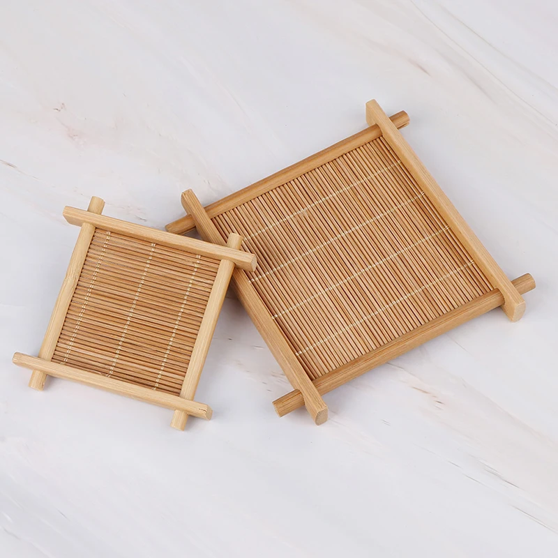 Mini stuoia per tazza di bambù fatta a mano tazze da caffè bevande Kung Fu accessori per il tè tovaglietta per tavolo sottobicchiere prodotto da cucina cuscinetti per tazze 2 dimensioni