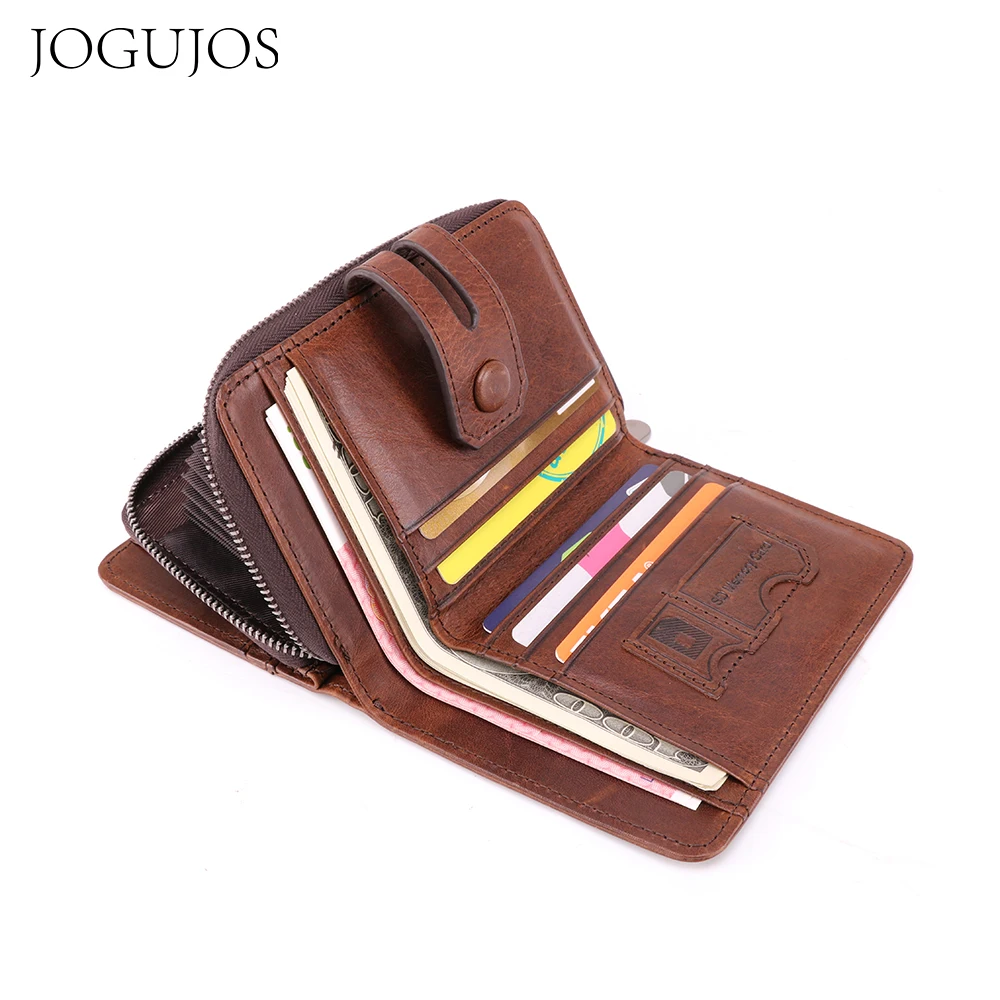 

JOGUJOS RFID Mens Wallet Bags Genuine Cowhide Leather Coin Purse for Men Credit Card Holder Wallets Driver’s License Card