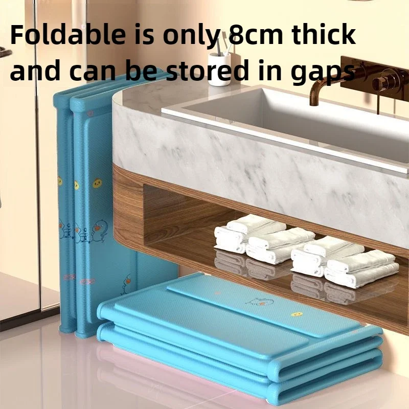 Portable Collapsible Bathtub Household Children's Bathtub Swimming Bathing Full Body Blue with Seat Cushion Water Pipe