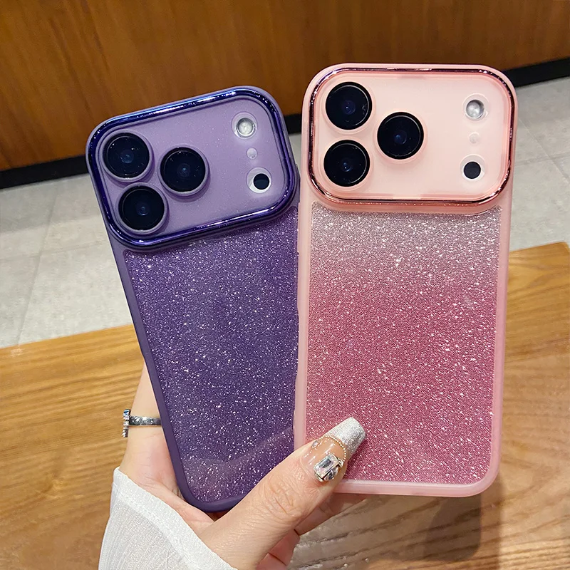 Glitter Gradient Shockproof Silicone Phone Case with Lens Protection