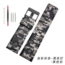 Men's Large Leather Watch Strap - Retro Camouflage Style, Breathable and Soft - 28mm (Camo Grey - black)