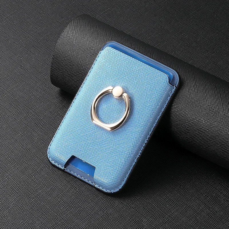 360 Rotation Saffiano Leather Magnetic Card Holder and Wallet Stand