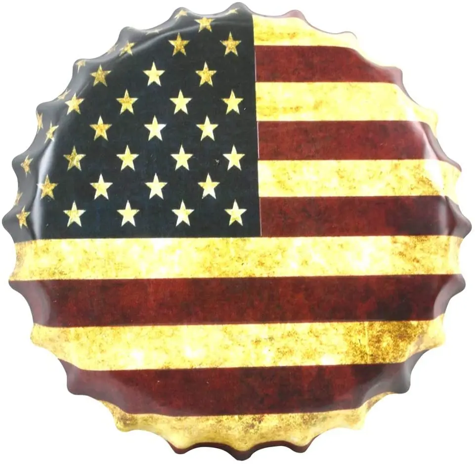 

TG,LLC Treasure Gurus Tin Metal US American Flag Bottle Cap Button Dome Sign USA Garage Man Cave Bar Pub Wall Decor