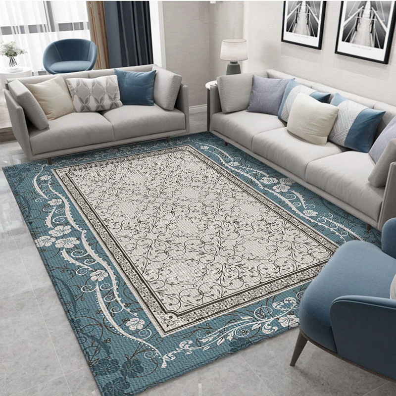 Classical Elegant Blue Rug Retro Living Room Rugs Bedroom Carpet Modern ...