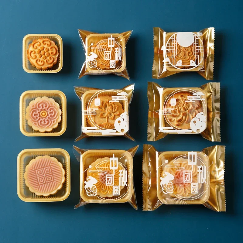 Square Moon Cake Trays, Mooncake Packaging Bag, Food Container, Holder, Gold Plastic, Cookie, Egg Tart, Gift Boxes, 100Pcs
