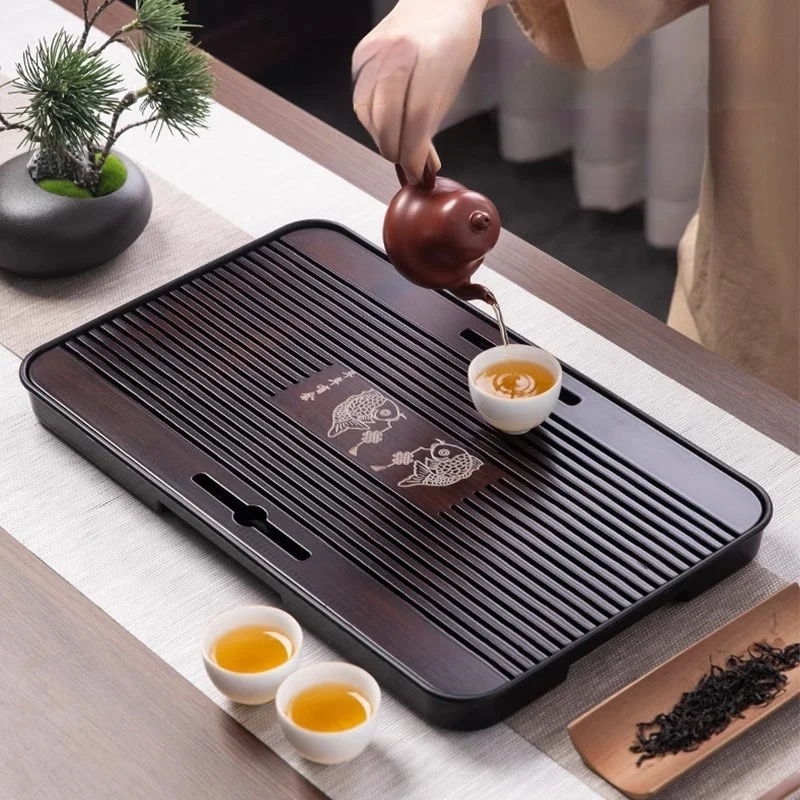 Chinese Natural Bamboo Tea Tray Water Storage Kung Fu Tea Set Rectangular Board Storage Tray Drainage Outlet tea tray,tea set