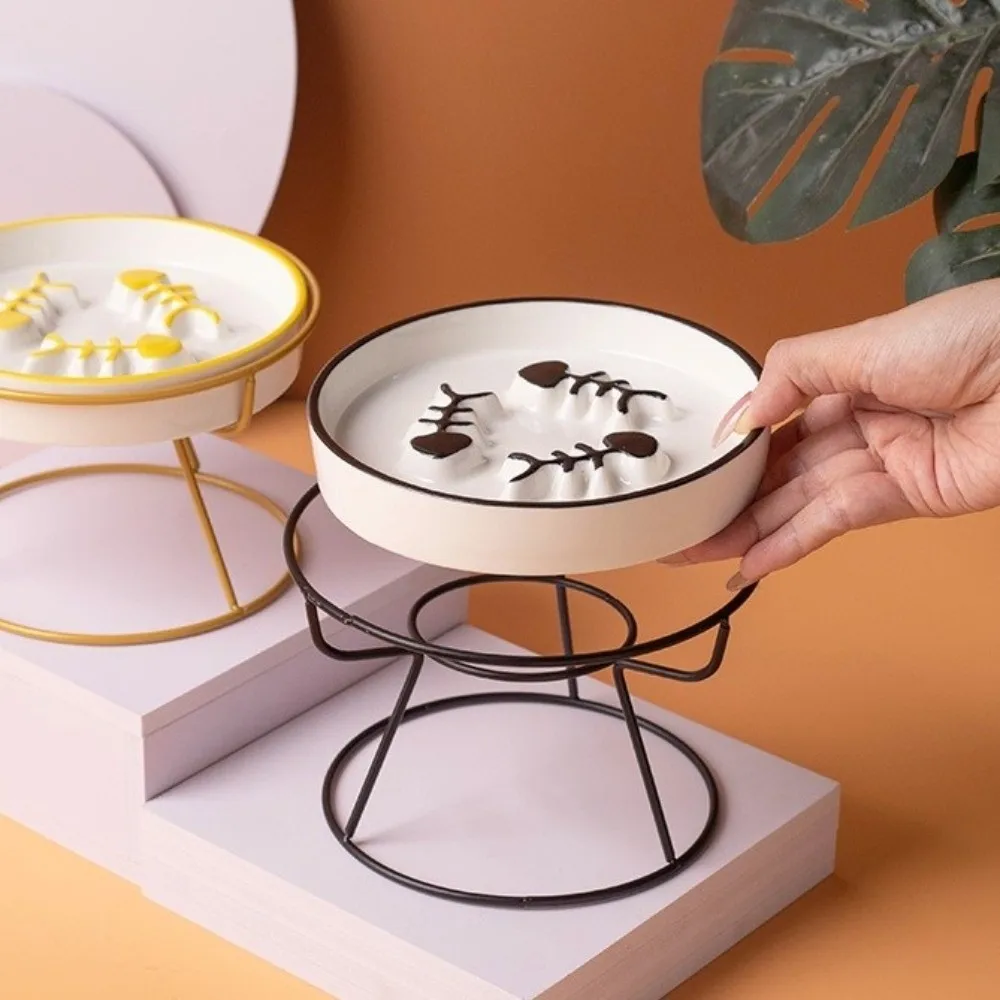 High-Foot Ceramic Raised Pet Bowl Neck Guard Flat Face Cat Stand Bowl Large Diameter Pet Food Bowl Against Bloat