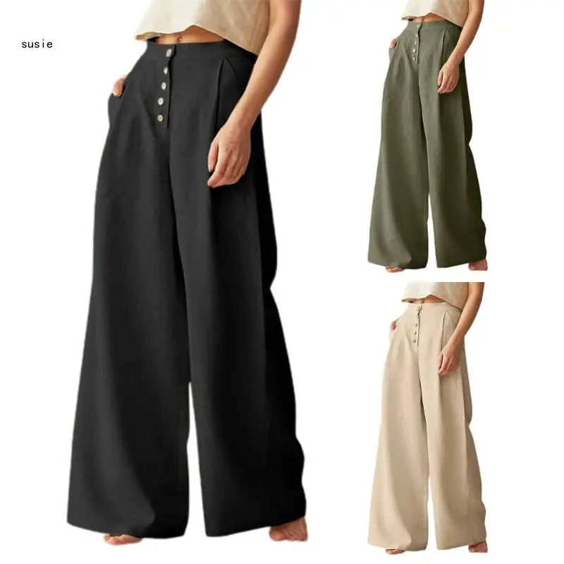 

X7YA Wide Leg Pants Summer Women Loose High Waist Pants Cotton Linen Long Trousers