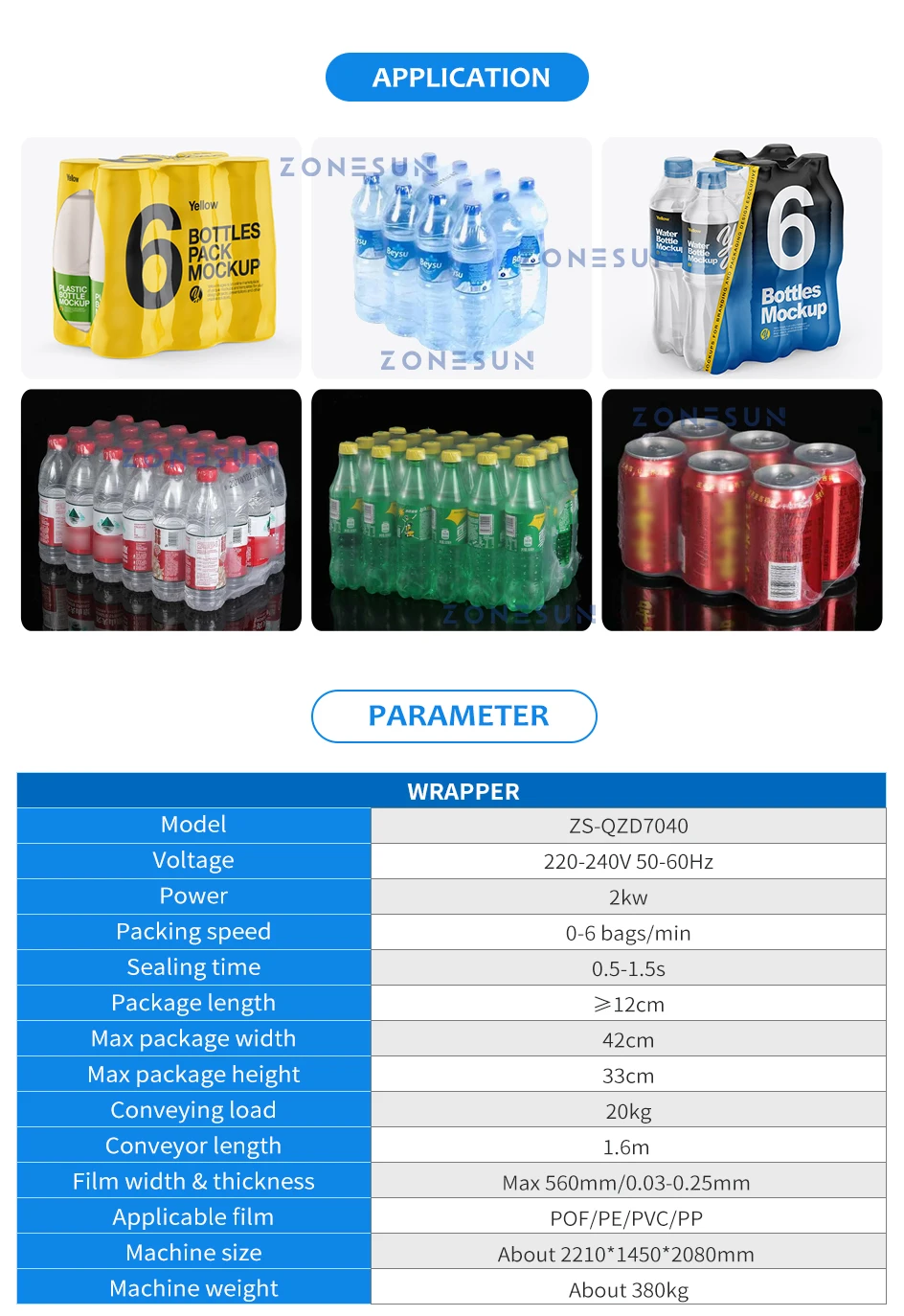 ZONESUN ZS-SPL4 Máquina automática de envasado y encogimiento de botellas 