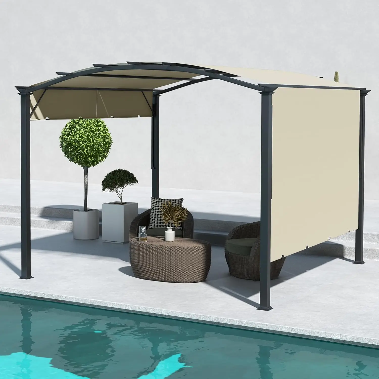 11' x 11' Outdoor Retractable Pergola Canopy Arched Sun Shade Shelter, Metal Frame Patio Canopy for Backyard Garden Porch Beach