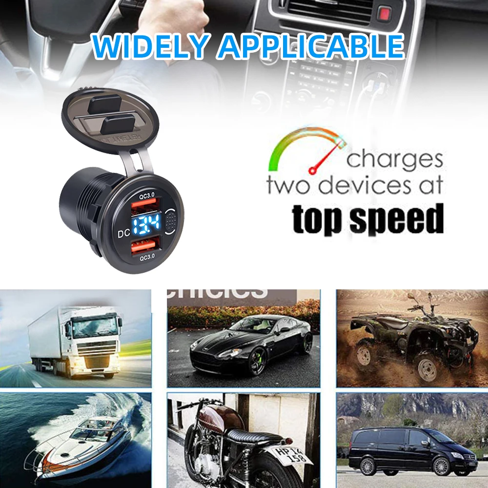 Acquista Caricabatteria per auto a ricarica rapida 60w Qc3.0 Usb + pd Tipo C Porta Voltmetro Adattatore di alimentazione automatica per moto 12v / 24v per auto, camion, barca in Italia a