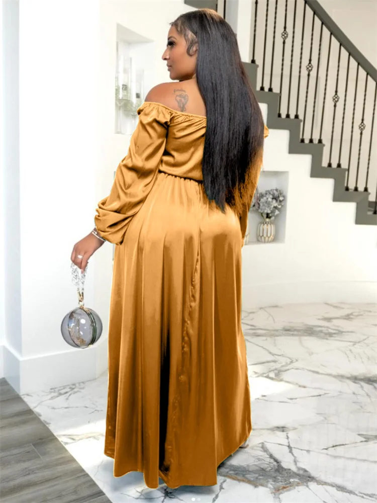 Wmstar Plus Size Dresses for Women Off Shoulder Sleeve Loose Stretch Elastic Waist Maxi Dress Fall Wholesale Dropshipping 2024