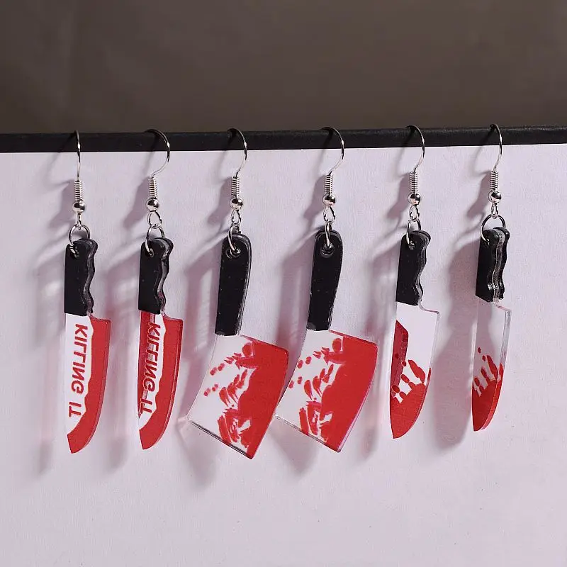 Blood Knife Dangle Earrings For Women Men Gothic Acrylic Earring Trendy Funny Halloween Party Jewelry Terror Ear Accessories