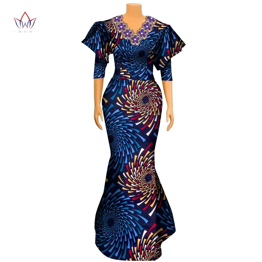 Half Sleeve Dresses for Women Party Wedding Casual Date Dashiki African Women Dresses Elegant V Neck African Clothes Wy9984
