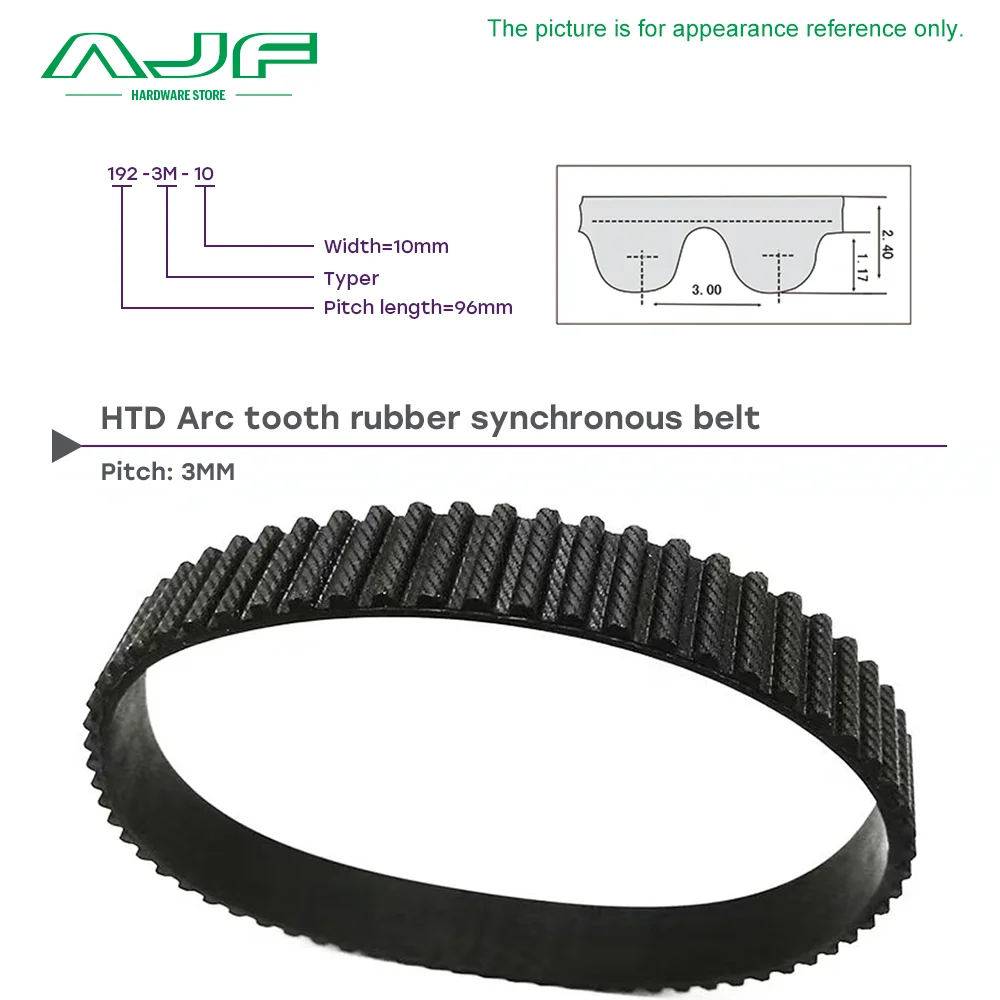 HTD 3M 타이밍 벨트 339mm-402mm 폭 5/6/8/9/10/12/15/20/25/30/40mm 고무 톱니 벨트 폐쇄 루프 동기식 벨트 피치 3mm