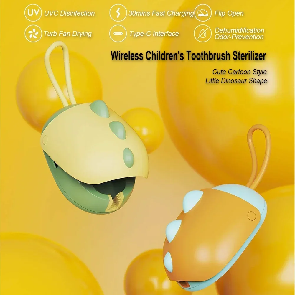 Cute Dinosaur Style Wireless Children's Toothbrush Sterilizer Smart Mini UV Disinfection Drying Sanitizer 400mAh USB Charging