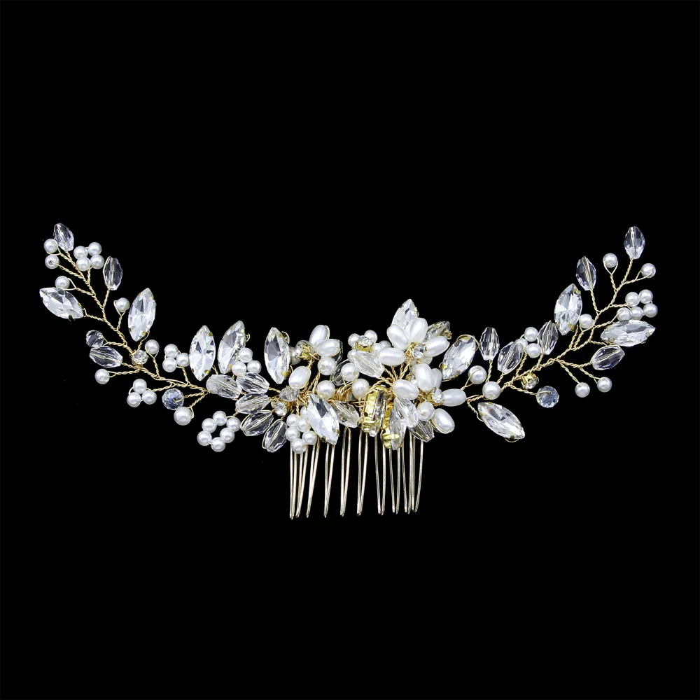 Crystal Pearl Tiara Comb Rhinestone Flower Hairpin For Women Girl Bride Elegant Party Wedding Hair Accessories Jewelry New