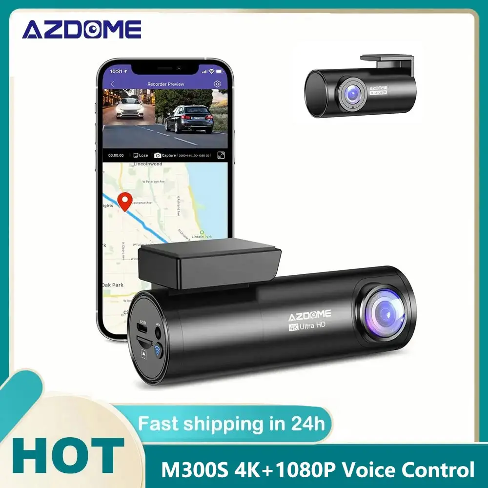 

AZDOME M300S Car Recorders 4K+1080P Front and Rear Camera 800MP Lens With GPS WiFi Car DVR Voice Control Dash Cam Night Vision