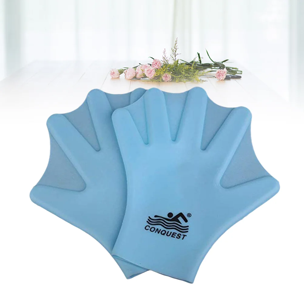 1 Pair Silicone Swimming Gloves Webbed Aquatic Fit Traning Gloves Paddle Diving Gloves Hand Web (Adult, Sky Blue)