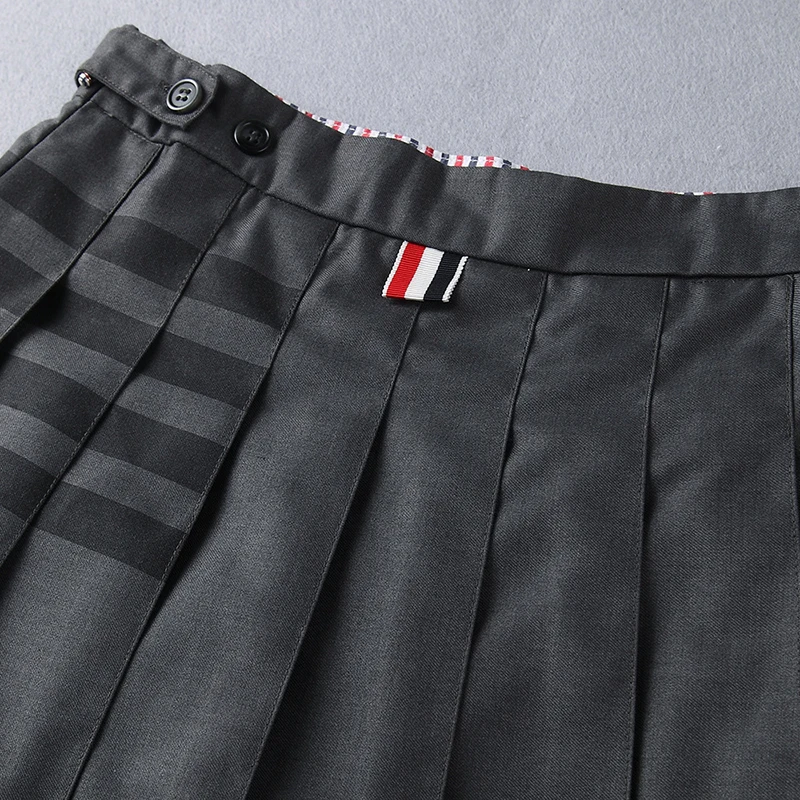 TB THOM Women's Short Skirt Casual College Style Mini Skirts Korean Fashion Brand Dress Summer 4-bar Stripes Pleated Skirt