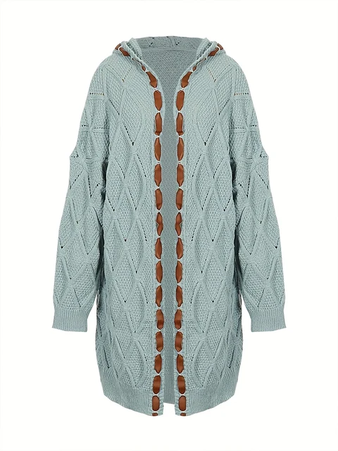 Plus Size 2024 Fall and Winter New Women's Hooded Cardigan Casual Knitted Cardigan Temperament Elegant Loose Sweater 3