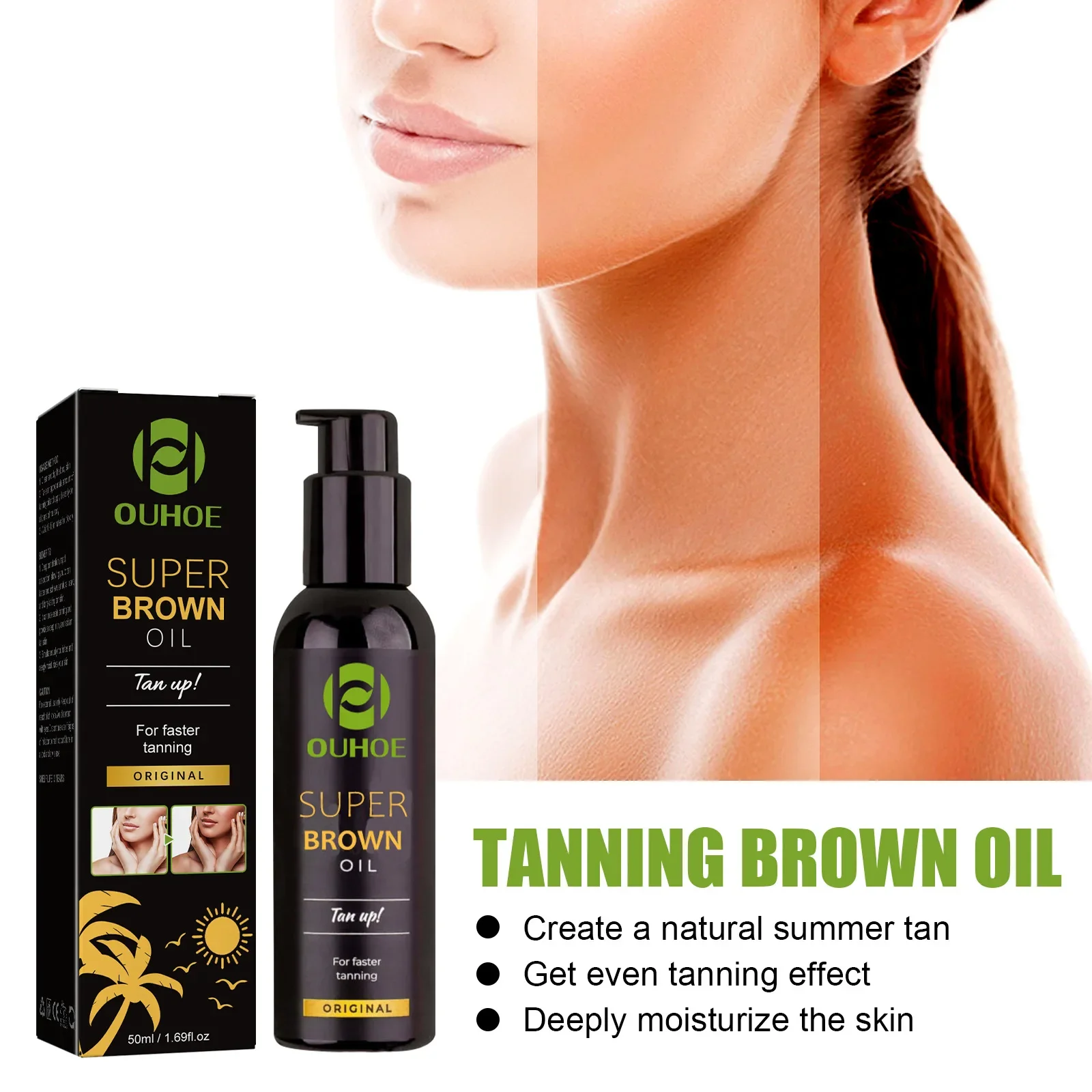 Coconut Tanning Oil Sunless Self Tanning Body Bronzer 50ml