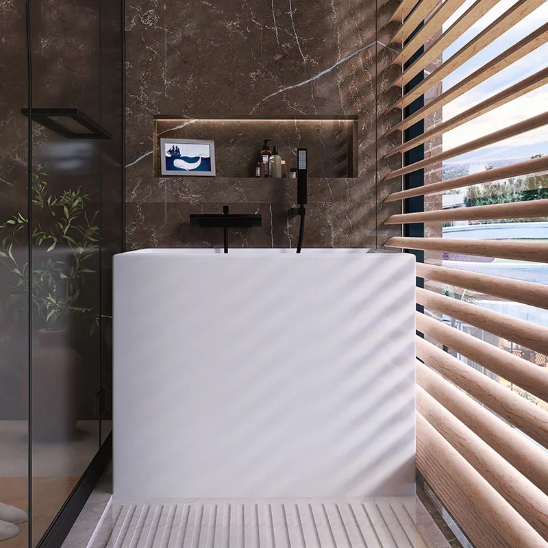 Bathroom White Bath Solid Surface Deep Immersion Freestanding Acrylic Bath