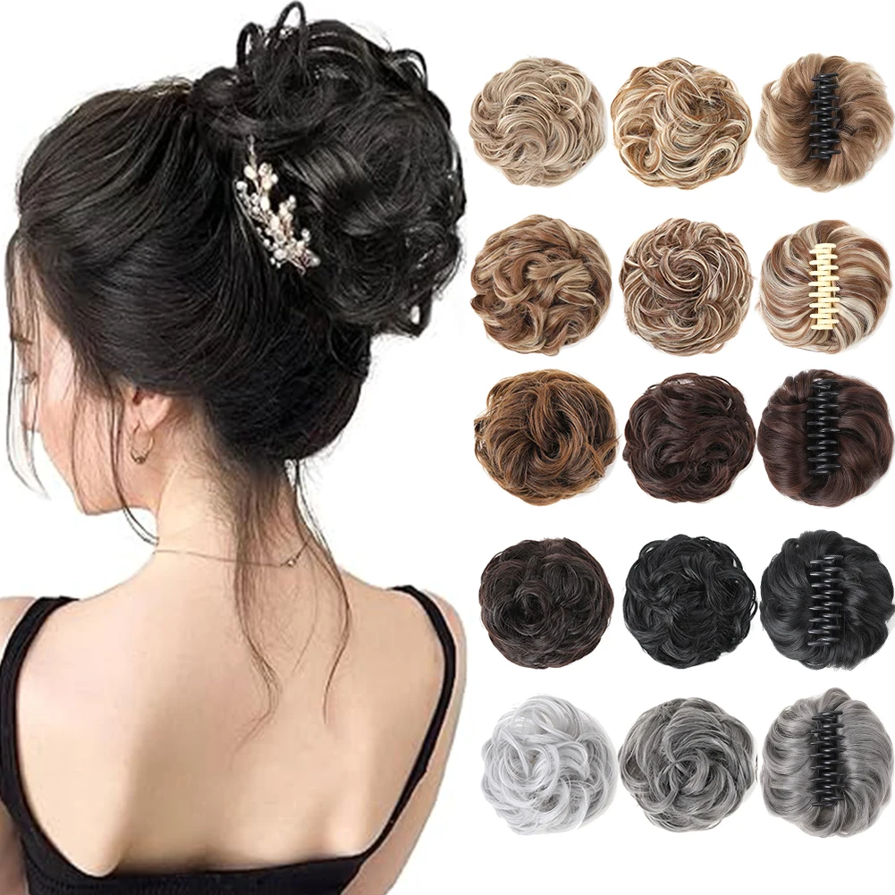 

Messy Hair Bun Extensions Claw Clip Messy Bun Ponytail Wavy Curly Chignon Synthetic Tousled Updo Hairpieces for Women Girls