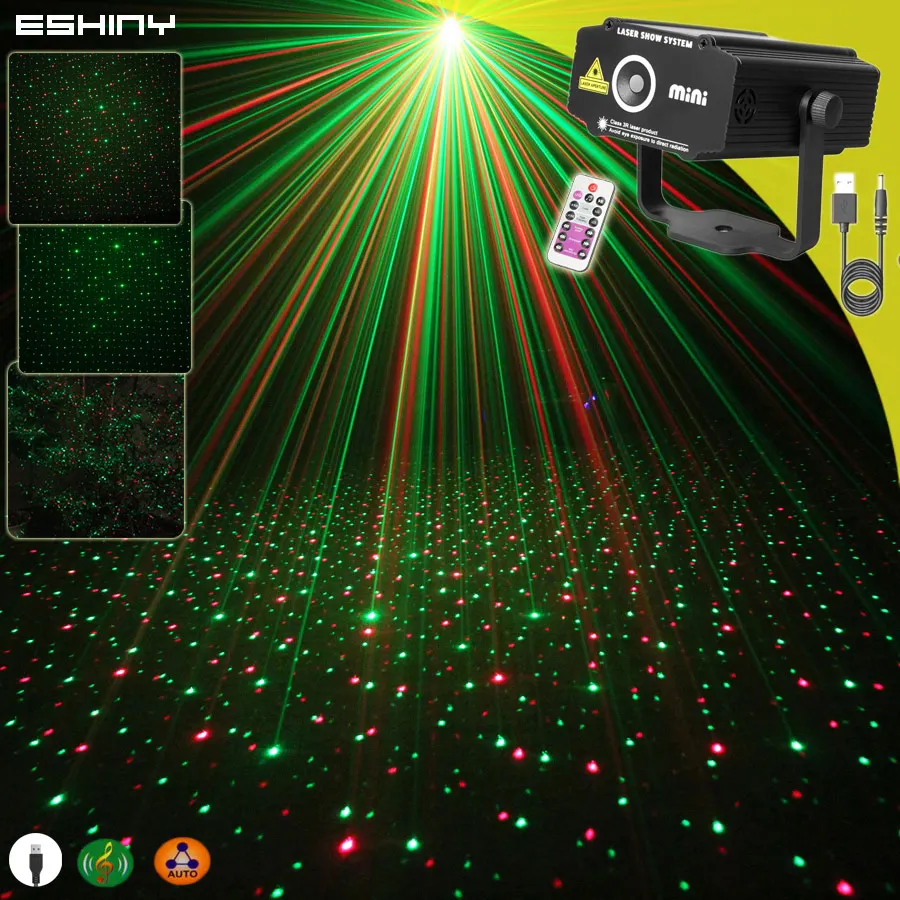 

ESHINY Remote R&G Laser Full Stars Starry Sky Patterns Projector DJ Light Party Effect Dance Disco Stage Bar Holiday Lamp B23N6