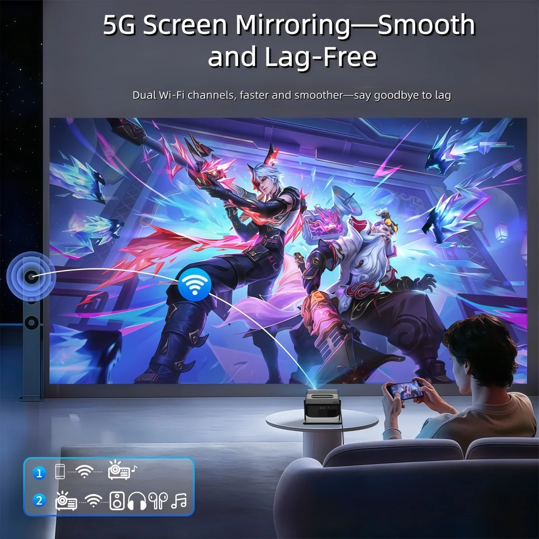 XNANO 미니 프로젝터 안드로이드 11, Wi-Fi 6, BT 5.0, 네이티브 720p, 4K 지원, 휴대용, 초경량 홈 시네마 프로젝터