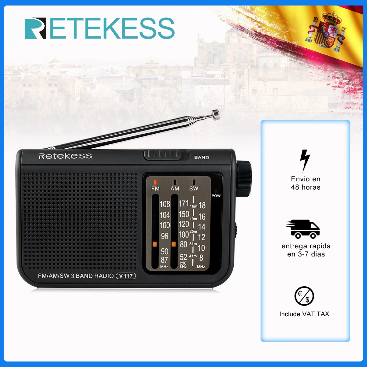 Retekess V117 аналоговый AM FM радио транзистор коротковолновый Питание от батареи АА с