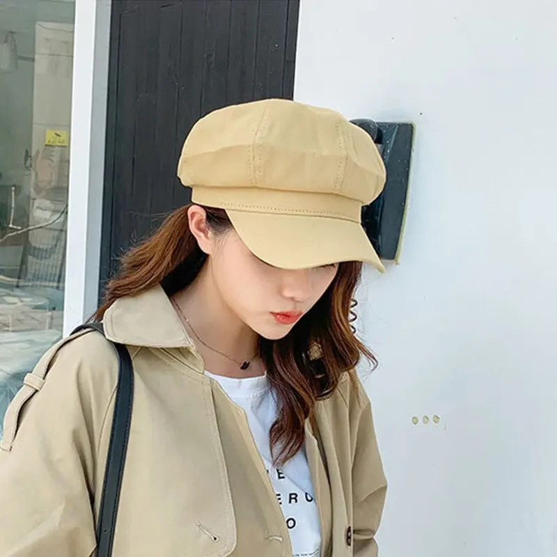 Womens Street Style British Style Beret Womens Sunscreen Art Retro Painter Travel Octagonal Hat
