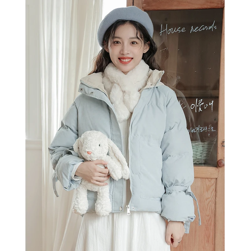 

Fashionable trendy Korean version artistic girl style cute sweet color-blocked lapel bread coat cotton-padded jacket freshing