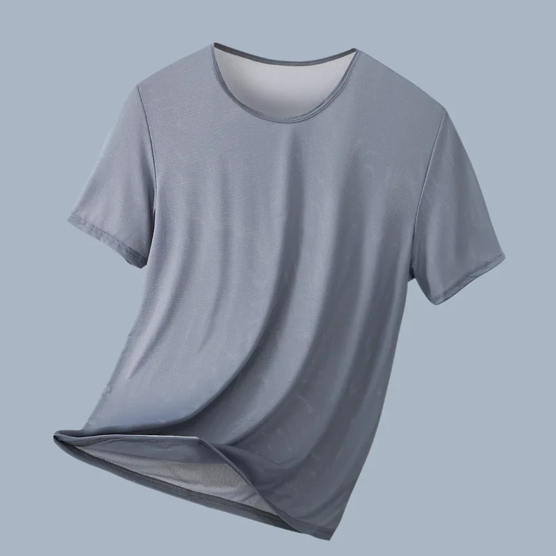 Man Workout Undershirt Ice Silk Solid Color T-Shirts Male Thin O-neck Short Sleeves Tank Top Quick Dry Breathable Pullover Shirt