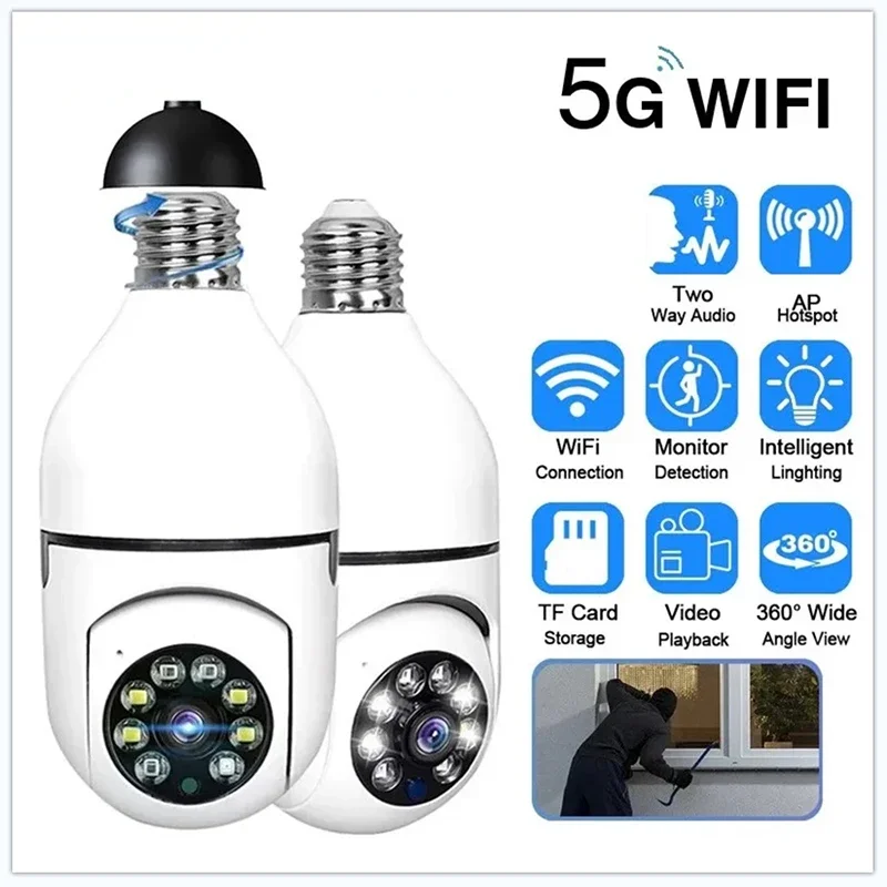 

Новинка, умная камера наблюдения с лампочками E27, Wi-Fi, ночным видением, автоматическим отслеживанием людей, 4-кратным цифровым зумом, умным домом, монитором безопасности