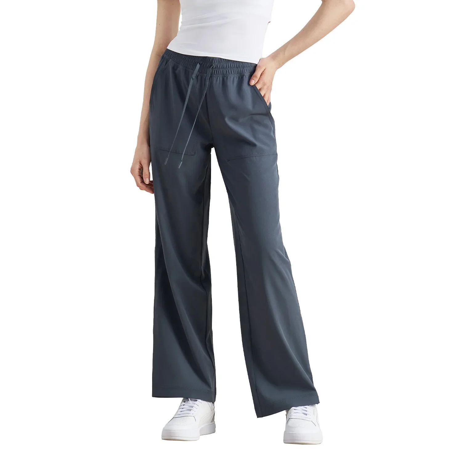 Loose Straight Leg Pants Spring Summer Pleated High Waist Wide Leg Drawstring Fitness Outdoor Casual Sports Trousers