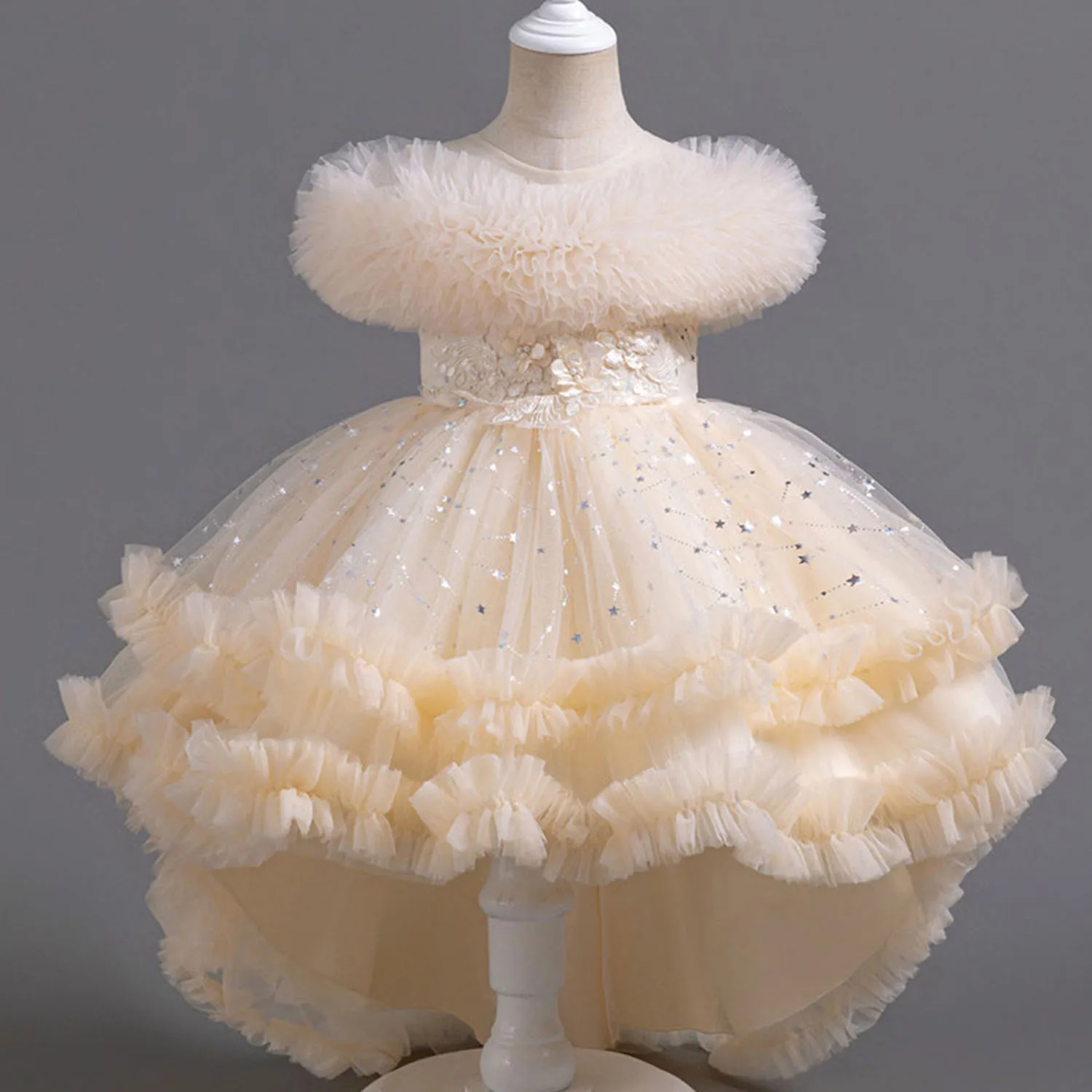 Shiny Toddler Little Girls Ruffled High-Low Wedding Flower Girl Birthday Party Graduation Ceremony Pageant Holiday Easter Dress 4