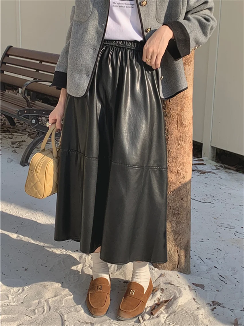 

Женская длинная юбка из ПУ кожи, с завышенной талией