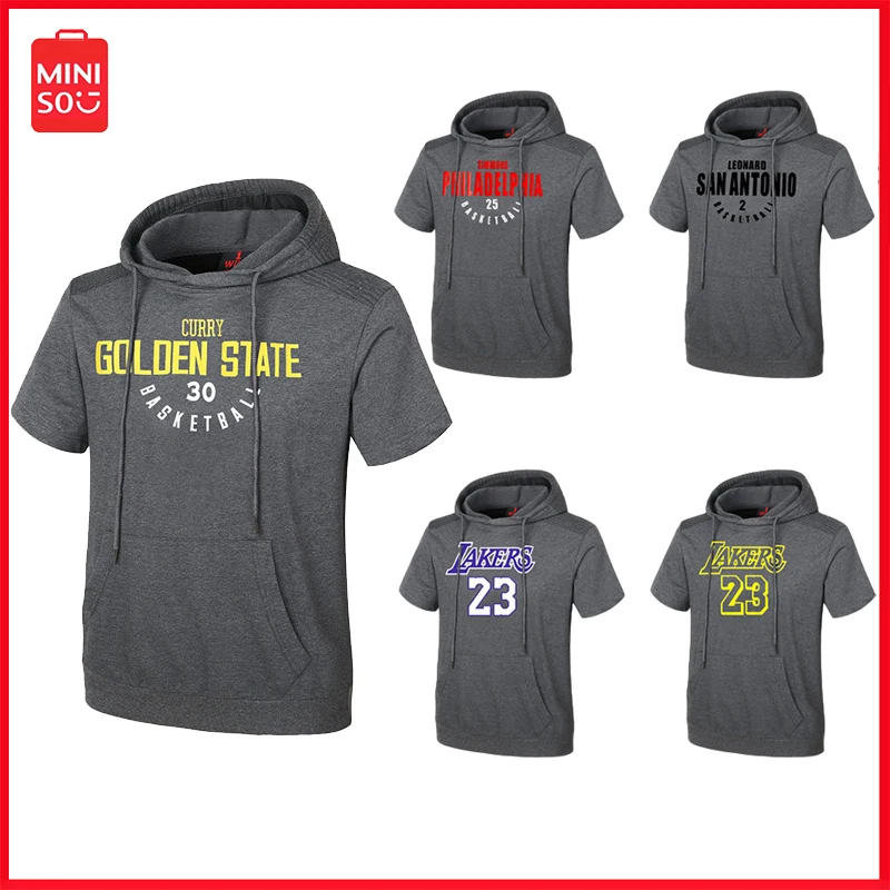 

Miniso Cotton Sports Short Sleeve Men's Basketball Training T-Shirt Sports Top Hooded Sweatshirt Basketball Match Sporting Goods