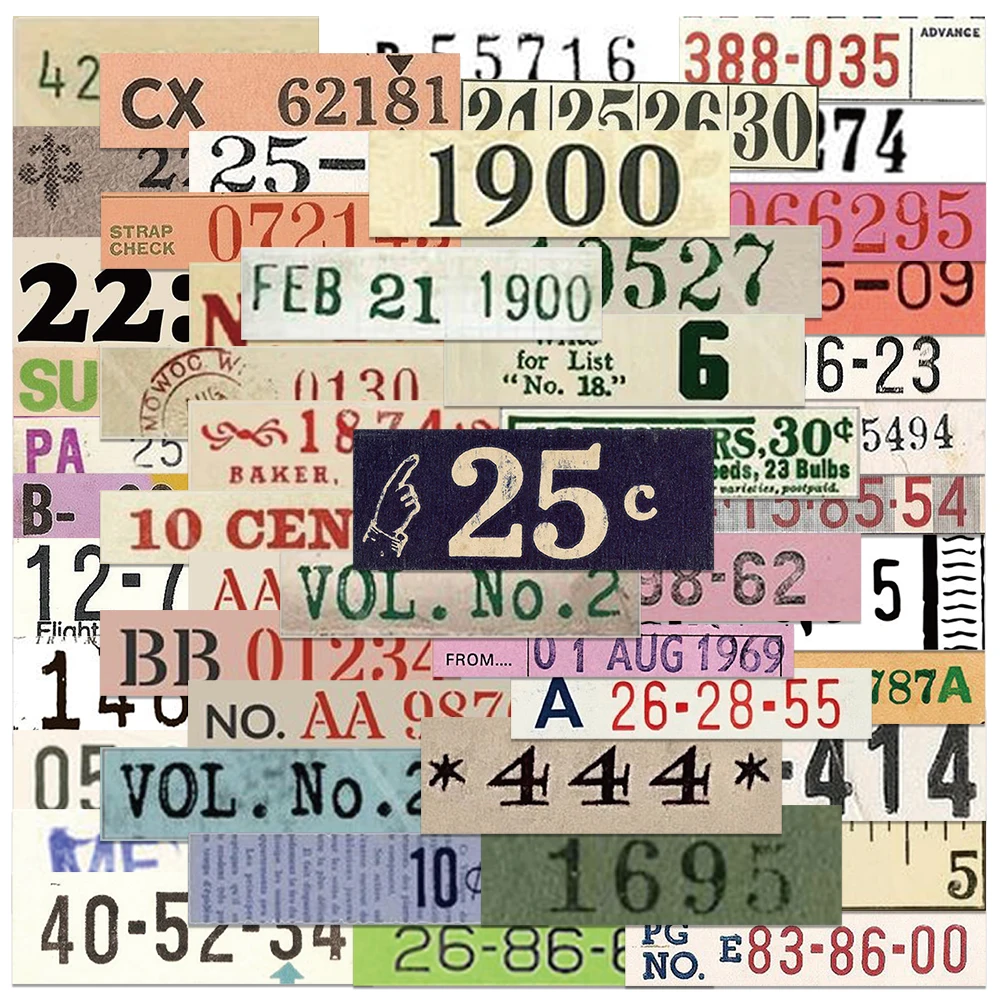 

50pcs Retro Number Labe Stickers Vintage Graffiti Decals For Laptop Luggage Skateboard Notebook Scrapbook Waterproof Stickers
