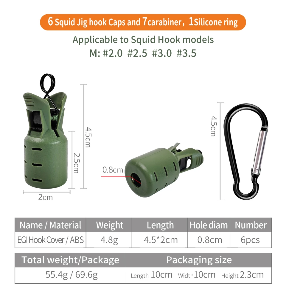 Description Picture 6 of itemNew M# Squid Jig Bait Protector 6pcs Webfoot Octopus Egi Hooks Cover Cuttlefish Umbrella Lure Cap with Carabiner Sea Tackle