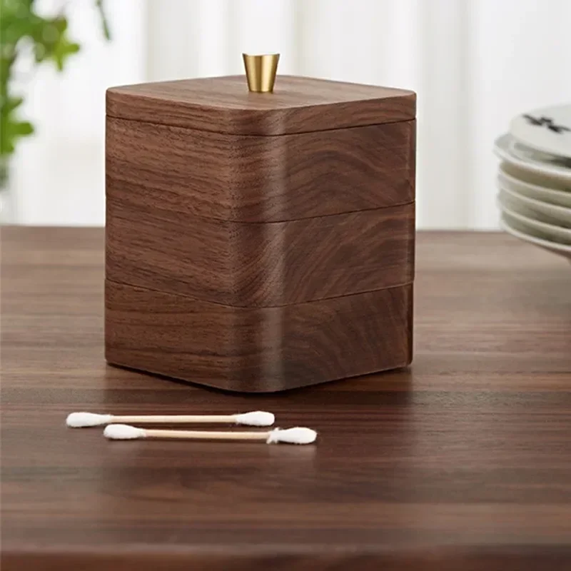 

Black Walnut Wooden Dental Floss Box Double Storage Box Household High-grade Toothpick Cotton Swab Jewelry Storage Box