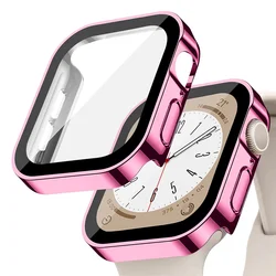 Premium Screen Protector & Bumper Case for Apple Watch - Glass Protection with Straight Edge Design (Rose pink 16)