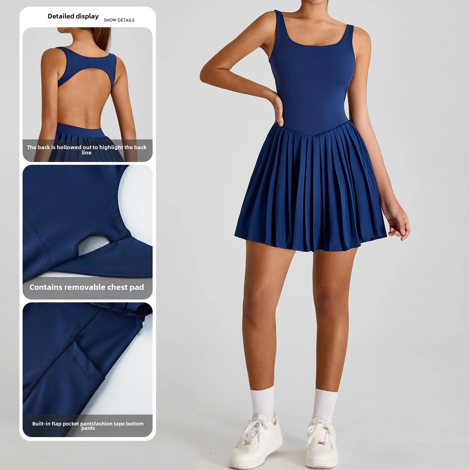 Women's Ultra Breathable Bare Back and Beauty Back Exercise Dress Anti Exposure Pleated Yoga Skirt Yoga
