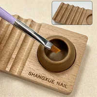Ensemble multifonctionnel de supports pour stylos de nail art avec logo, en bois naturel, comprenant une palette, un gobelet de lavage pour stylos et un support pour stylos, outil de nail art 3