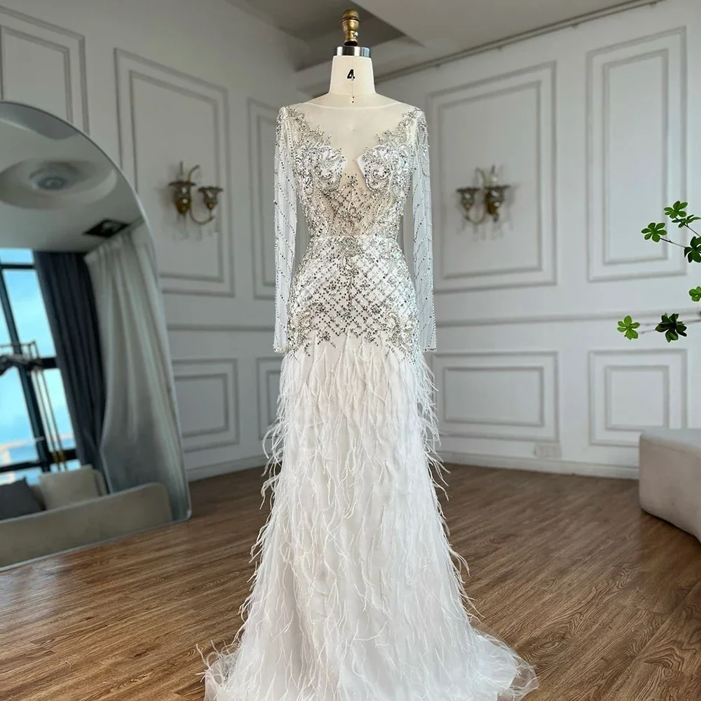 white beaded evening dress Luxury White Off-Shoulder Beaded Sequin Slim Evening Dress SS610 White / 6 main image 1